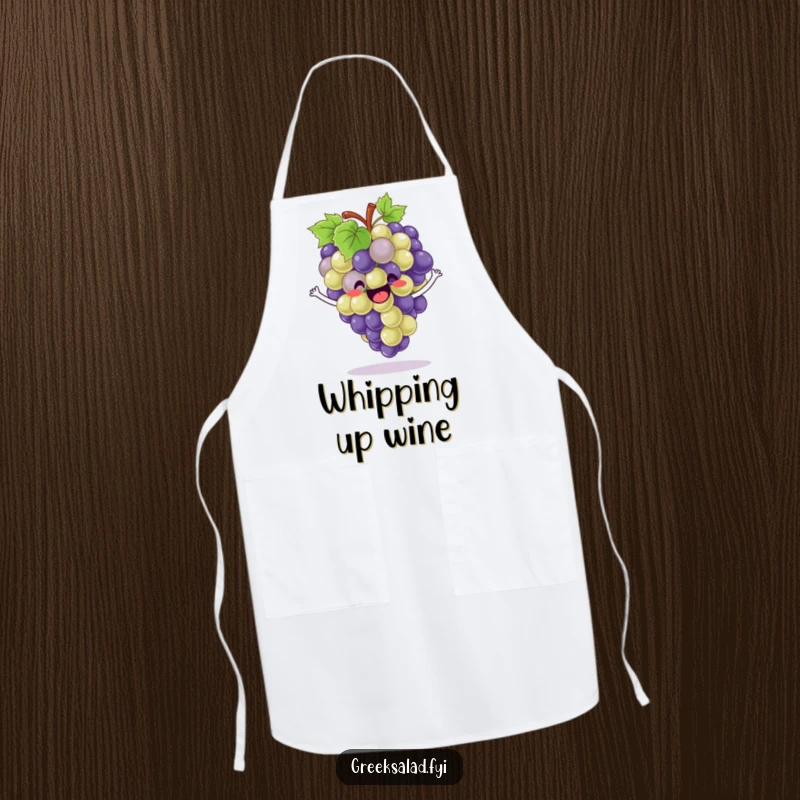 Funny Apron: A bunch of delighted grapes bounces enthusiastically, perfect for humorous cooking.