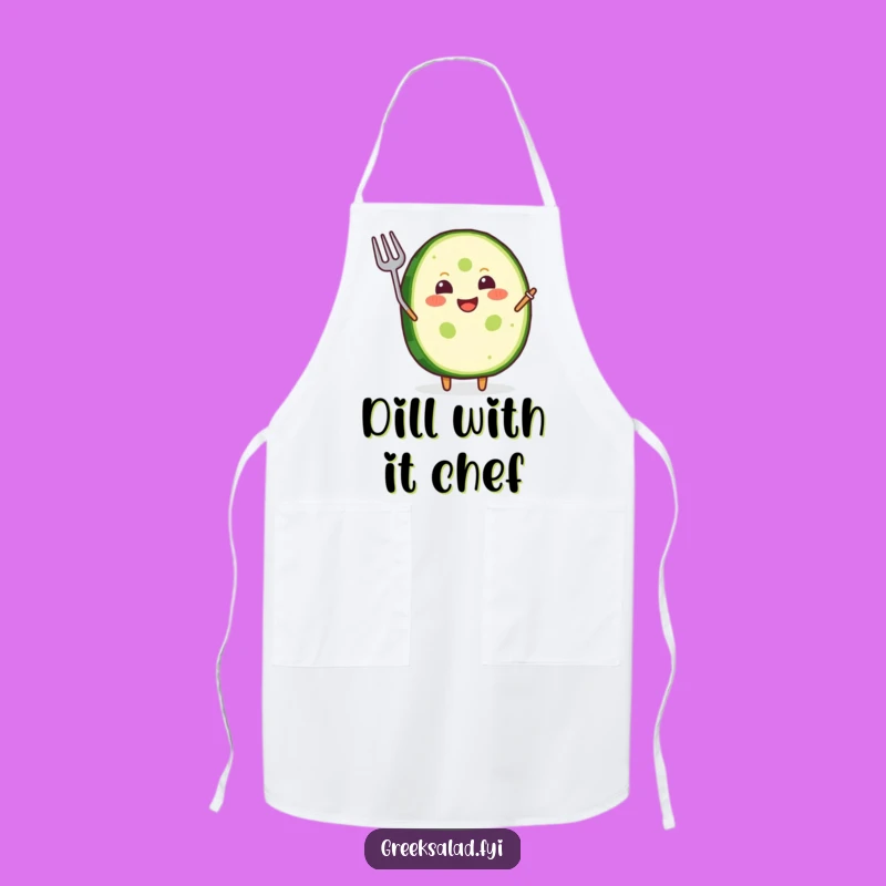 Funny Apron: Joyful Cucumber Grinning, Waving Fork for Cooking
