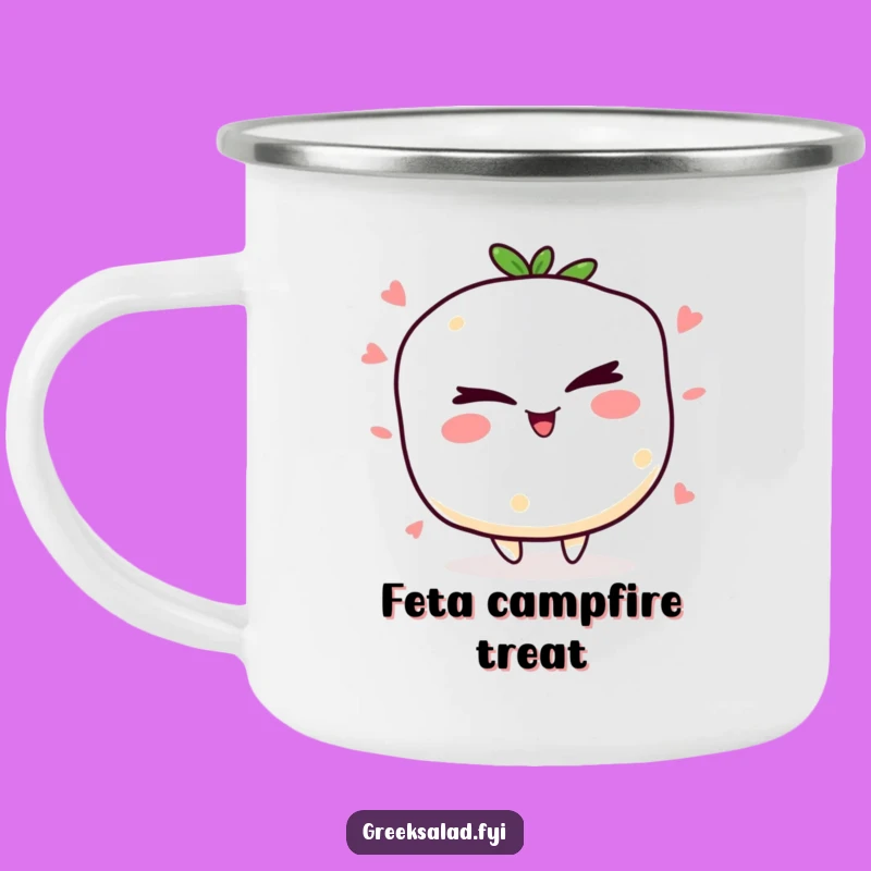 Funny Winking Feta Camping Mug, Hilarious Cheesy Character for Outdoor Fun