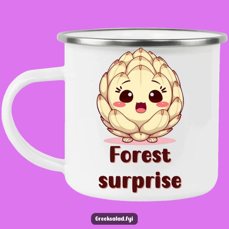 Funny Surprised Artichoke Heart Camping Mug: Outdoor Adventures with Veggie Shock