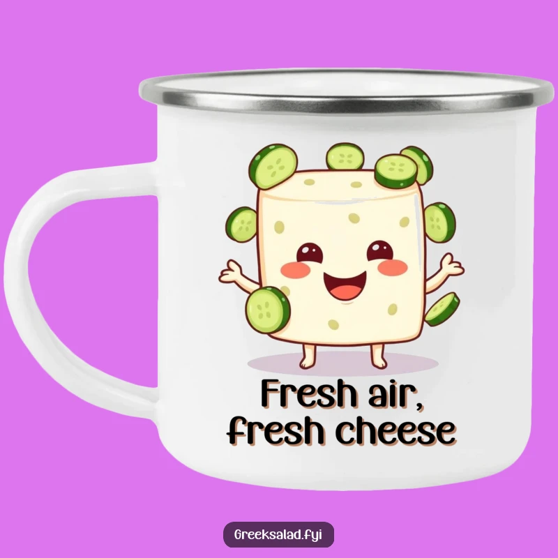 Funny Feta Cheese Juggling Cucumbers Camping Mug - Adventure Fuelled by Laughter