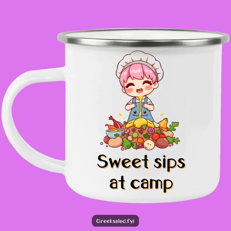 Funny Chef Camping Mug: Drizzling Character Outdoors, Baking Gift