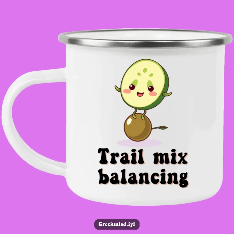 Funny Cucumber & Olive Camping Mug: Trail Mix & Laughs for Outdoor Adventures