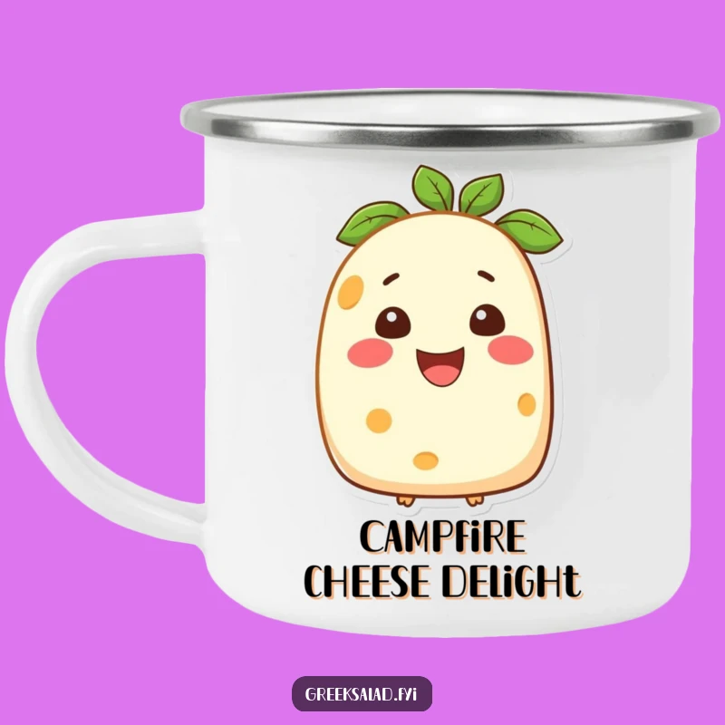 Funny Feta Cheese Smiling Camping Mug: Cheesy Sips on Your Adventures