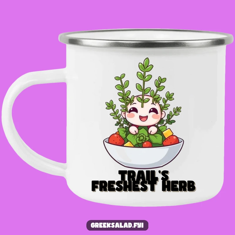 Funny Happy Oregano Wink Camping Mug: Enjoy Your Coffee with Herbal Humor Outdoors!