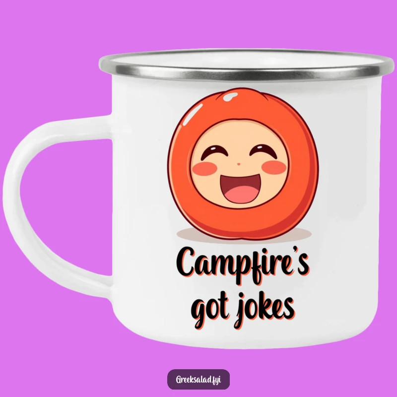 Funny Laughing Tomato Camping Mug: Enjoy Outdoor Cheer with Hilarious Veggie Fun