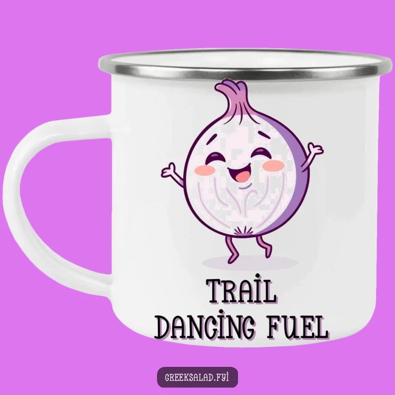Funny Onion Slice Dancing Camping Mug: Campfire Fun with Hilarious Veggies