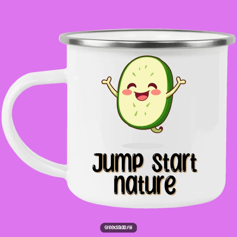 Funny Jumping Cucumber Slice Camping Mug - Durable & Hilarious Outdoor Gift