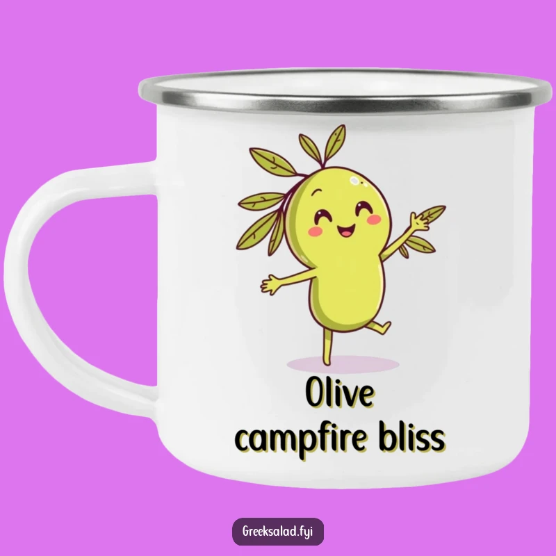 Funny Dancing Olive Camping Mug, Hilarious Character for Outdoor Rhythms