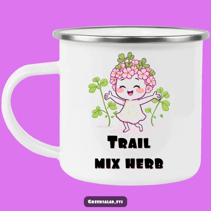 Funny Dancing Oregano Camping Mug: Adventure Fuel with Herb Humor