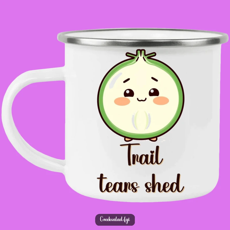 Funny Shy Onion Slice Camping Mug: Enjoy Outdoors with This Cheerful Vegetable's Bow