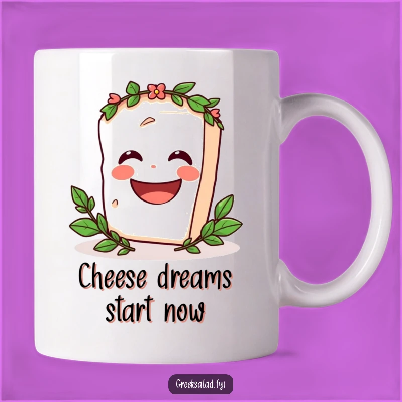 Funny Feta Spin Mug - Laughing Cheese Cartoon, Perfect Funny Gift for Greek Food Lovers