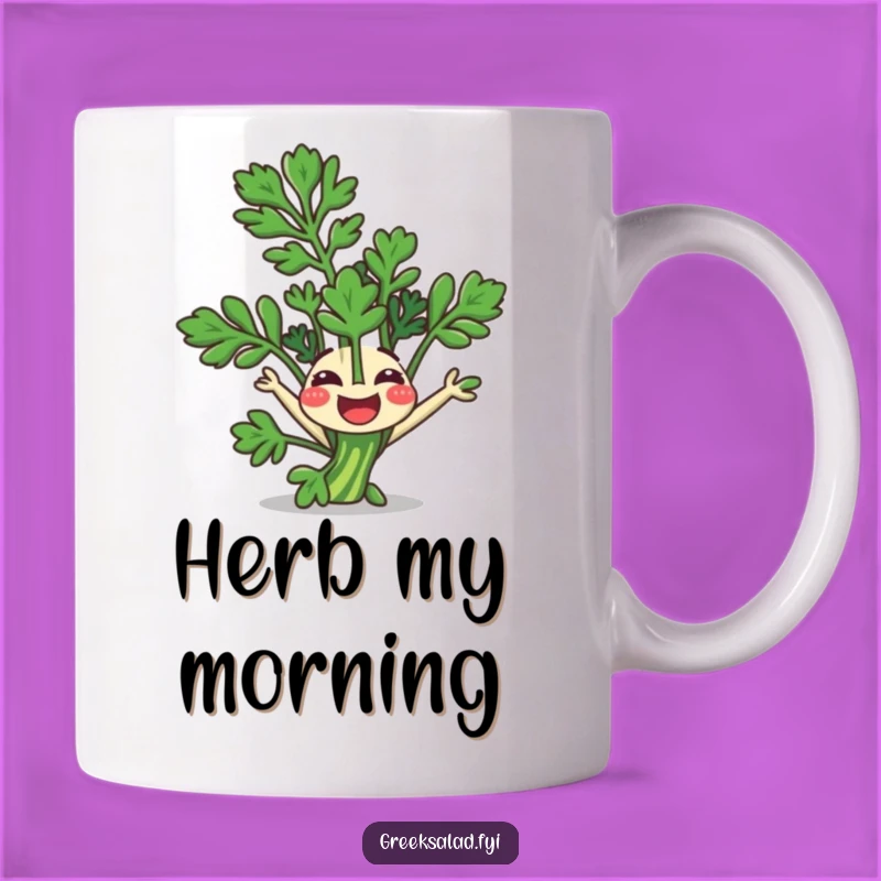 Funny Mug: Happy Parsley Doing Somersault, Herb Humor Gift