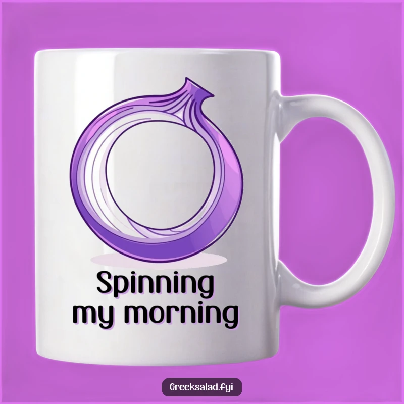 Funny Onion Ring Mug - Playful Spin Design, A Humorous Gift for Ring Lovers