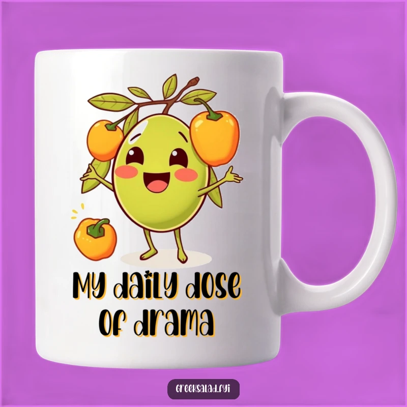 Funny Olive Juggling Peppers Mug: A Hilarious Cartoon Gift for Veggie Lovers
