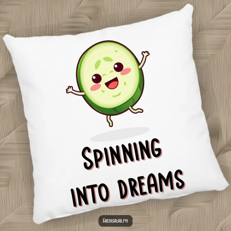 Funny Cucumber Pillow: A cheerful cucumber slice spins gracefully, offering plush comfort and cool, calming vibes.