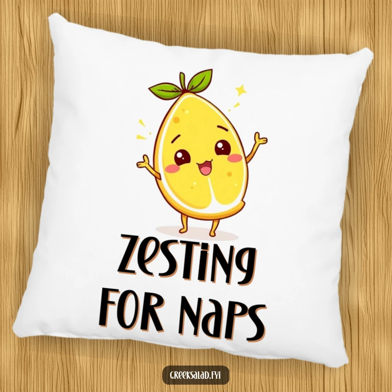 Funny lemon wedge pillow featuring a cheerful citrus character wiggling its zest, offering cozy comfort and a sunny disposition.