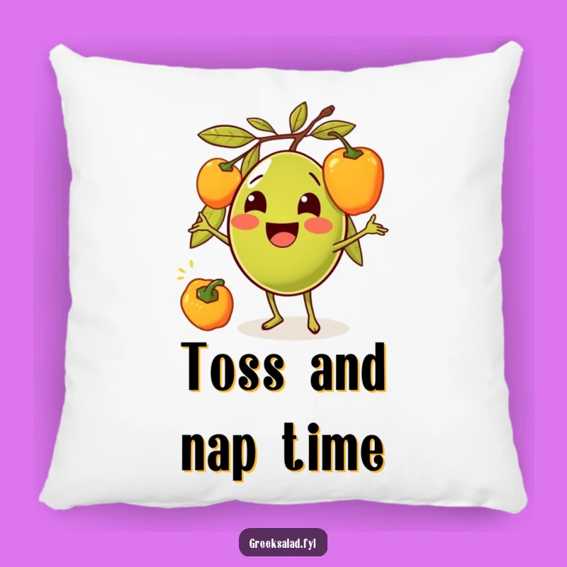 Funny Olive Juggling Peppers Pillow: Plush Cartoon Comfort for a Hilarious Home