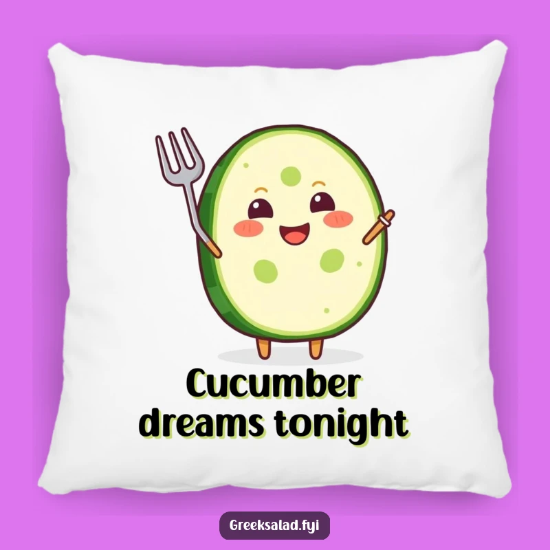 Funny Pillow: Grinning Cucumber, Waving Fork, Cozy Humor
