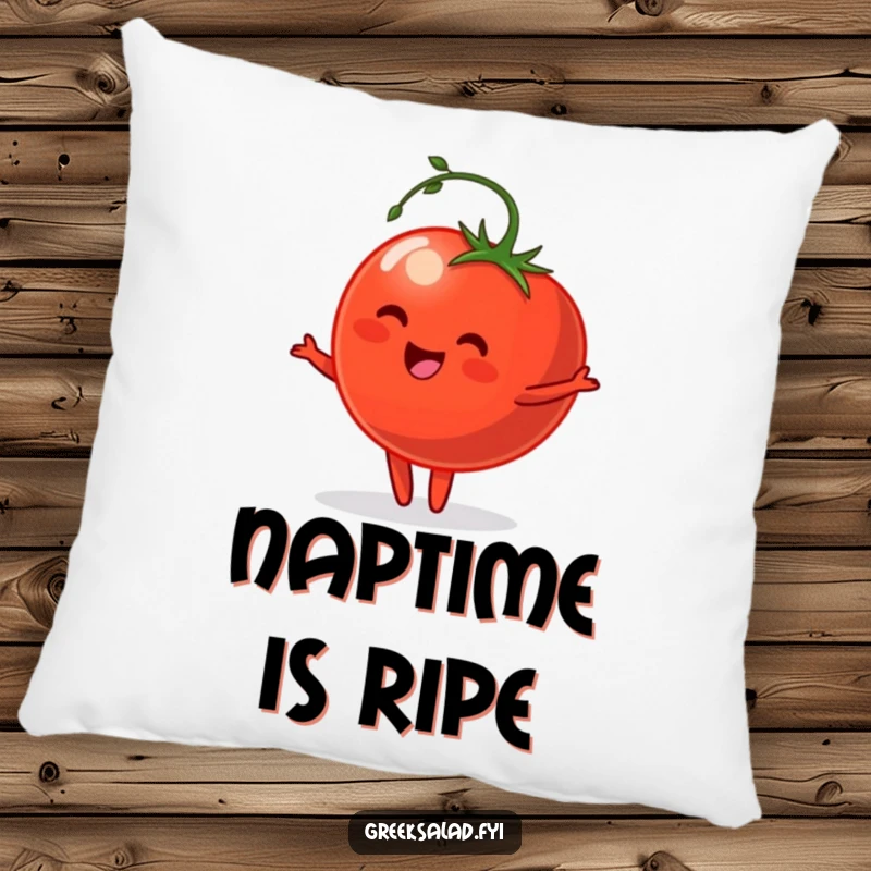 Funny Pillow with a soft texture and a happy tomato character performing a gentle pirouette, perfect for adding artistic comfort.