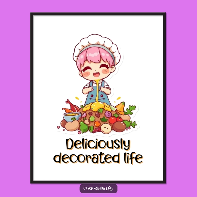 Funny Chef Digital Art: Drizzling Character Print, Instant Baking Gift
