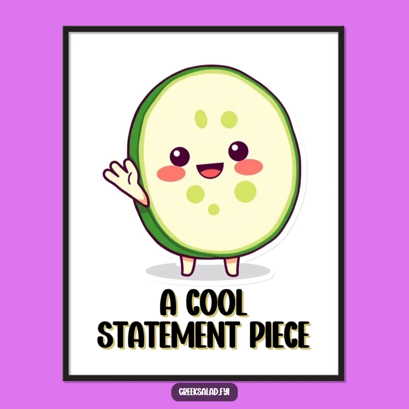 Funny Cucumber Digital Art: Cheerful Waving Veggie Print Gift