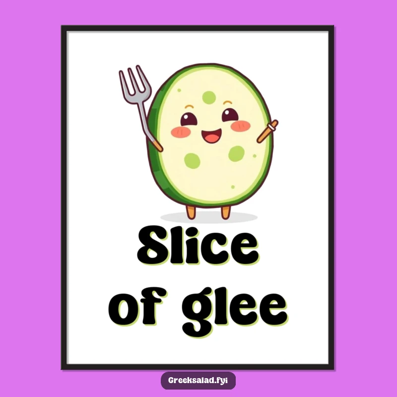 Funny Digital Art: Joyful Cucumber Grin, Waving Fork, Instant Fun