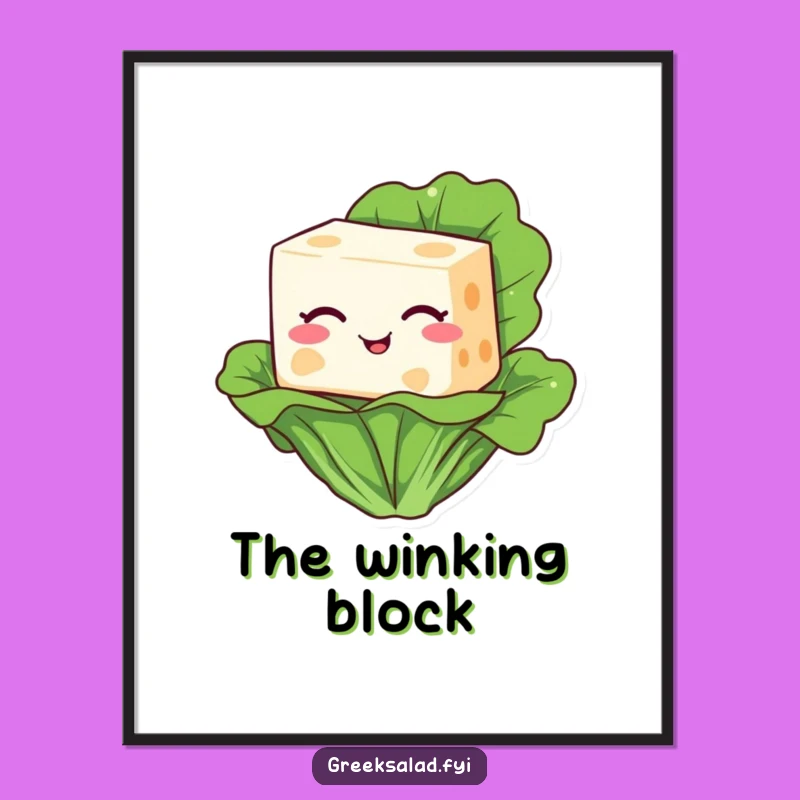 Funny Feta Cheese Winking Digital Art Print: Instant Cheesy Humor for Your Walls