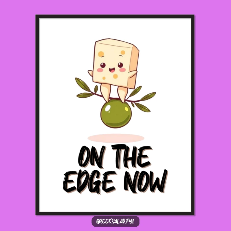 Funny Feta Olive Balance Digital Art - Gourmet Comedy Print, Instant Funny Gift