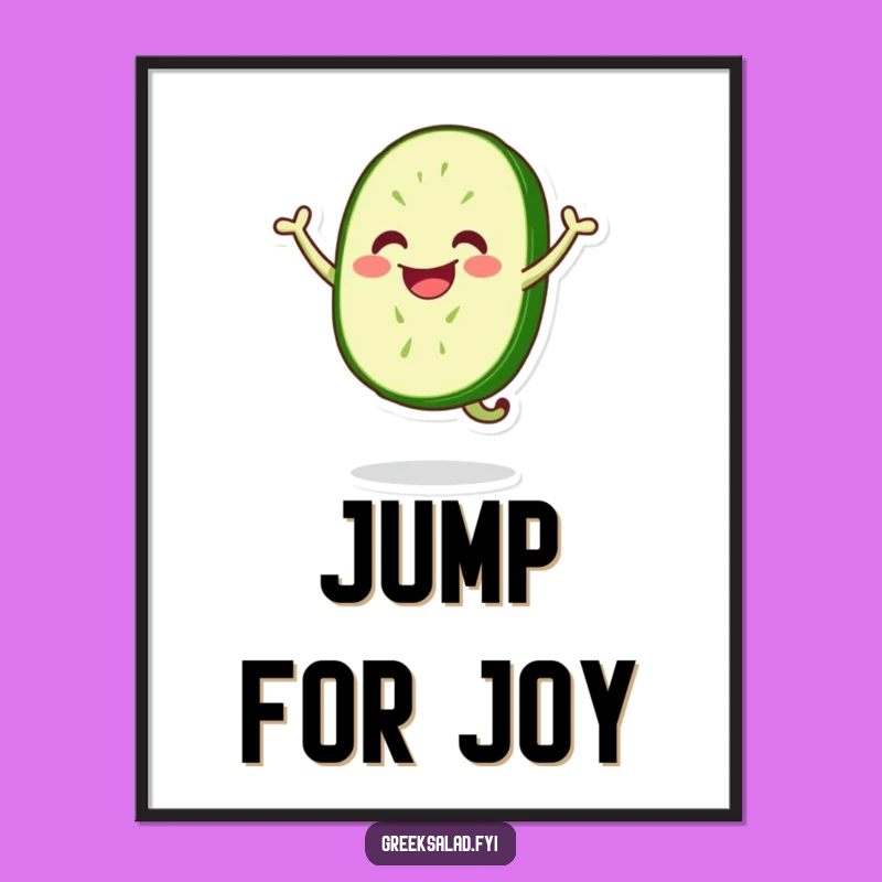 Funny Jumping Cucumber Slice Print - Energetic Veggie Art, Instant Download Gift
