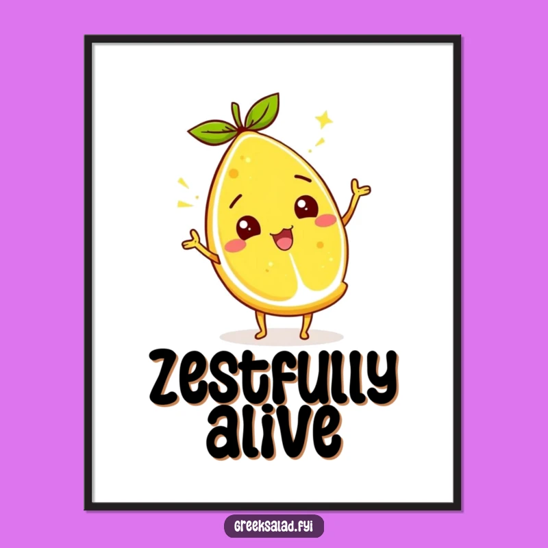 Funny Lemon Wedge Zest Digital Art: Humorous Citrus Character Print, Great Funny Gift!