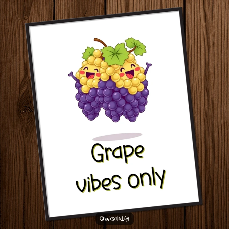 Funny digital art of a bunch of grapes in a synchronized jump, a vibrant and energetic illustration for immediate download and enjoyment.
