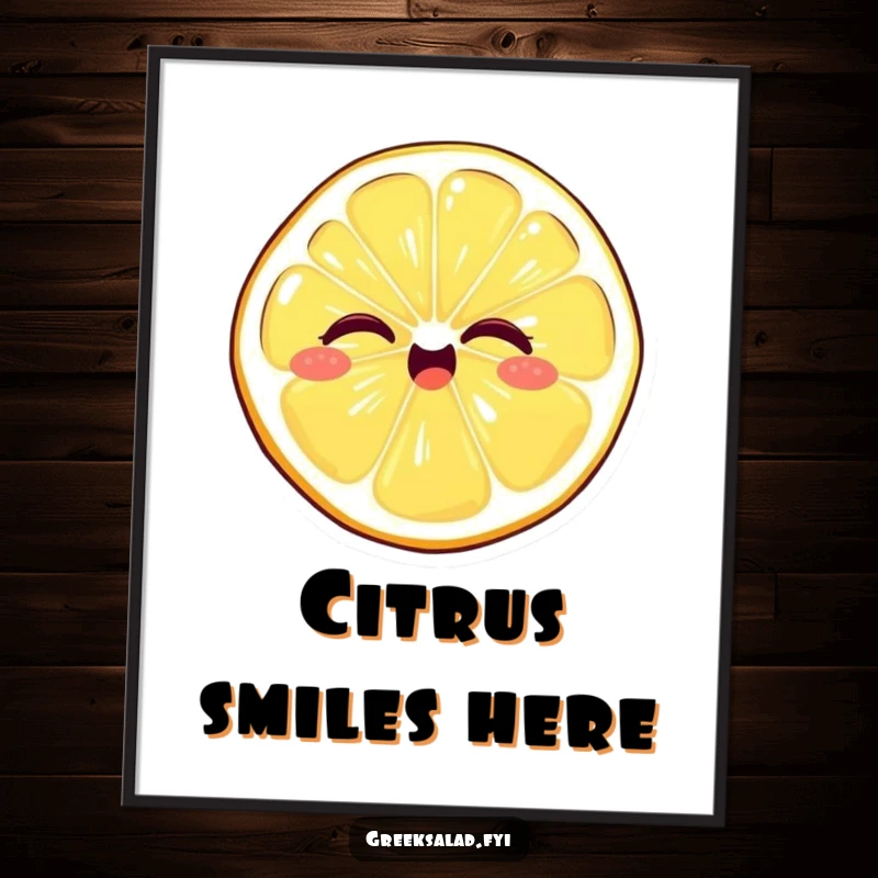 Funny digital art of a giggling lemon slice with a playful wink, embodying cheerful citrus energy for instant download and enjoyment.