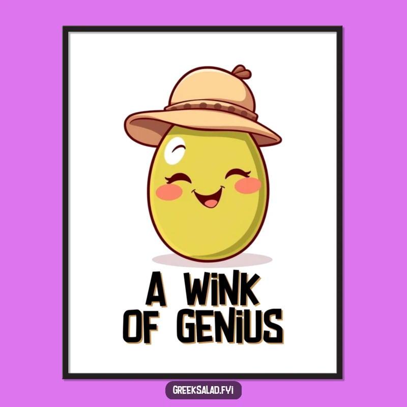 Funny Winking Olive Hat Print - Playful Charm, Instant Download Gift