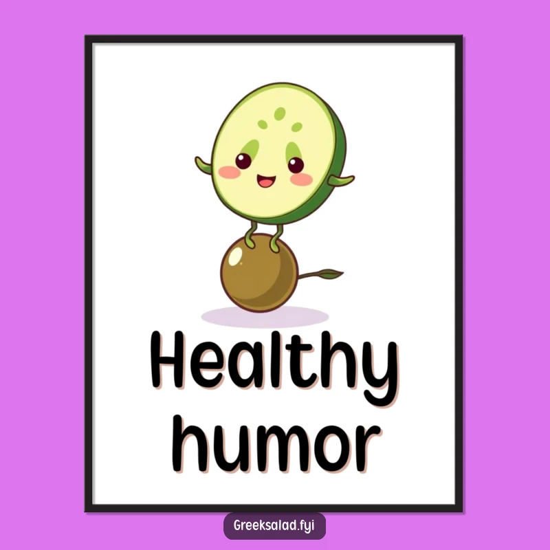 Funny Cucumber & Olive Balancing Digital Art: Instant Hilarious Healthy Decor