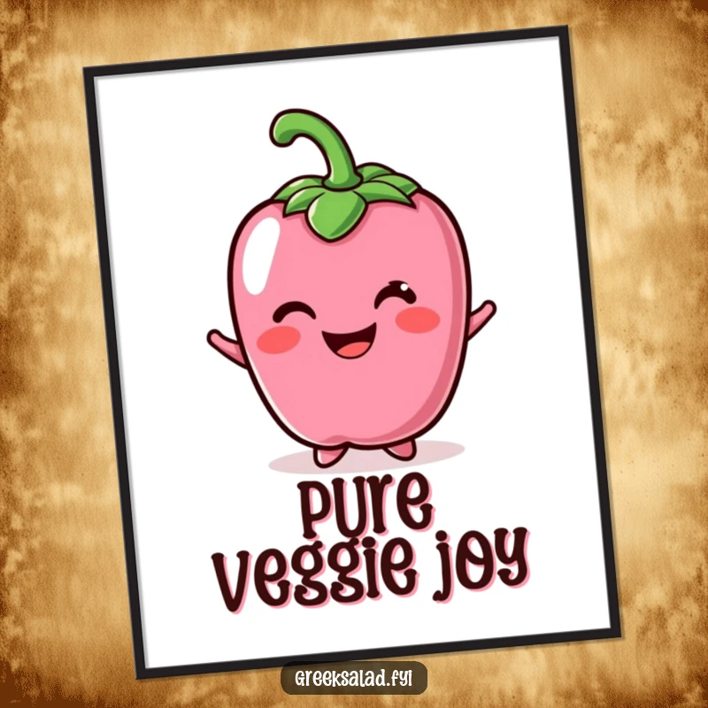 Funny digital art print of a cheerful bell pepper character with a bright smile, bringing instant veggie humor.