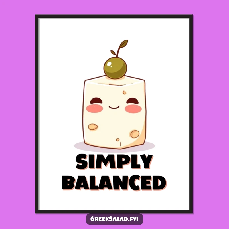 Funny Feta Cheese Olive Digital Print - Instant Cute Decor, Whimsical Humor Gift Download