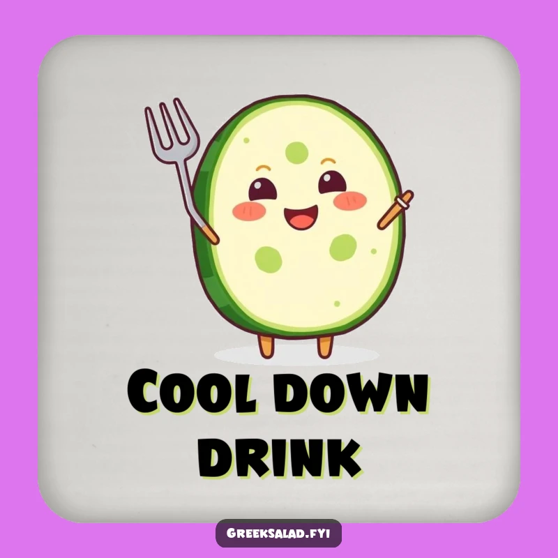 Funny Coasters: Joyful Cucumber Grin, Waving Fork, Table Charm