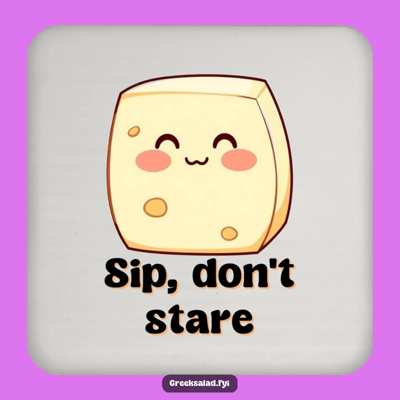 Funny Shy Feta Cheese Drink Coaster: Protect Surfaces with Adorable Dairy Charm