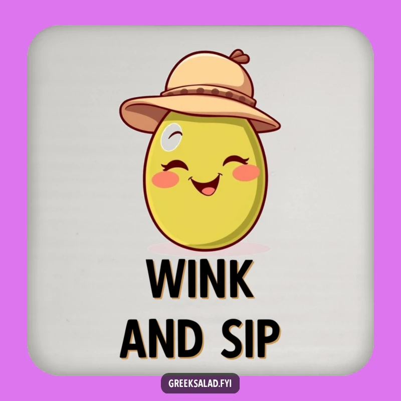 Funny Winking Olive Hat Coaster - Protect Surfaces with Playful Humor