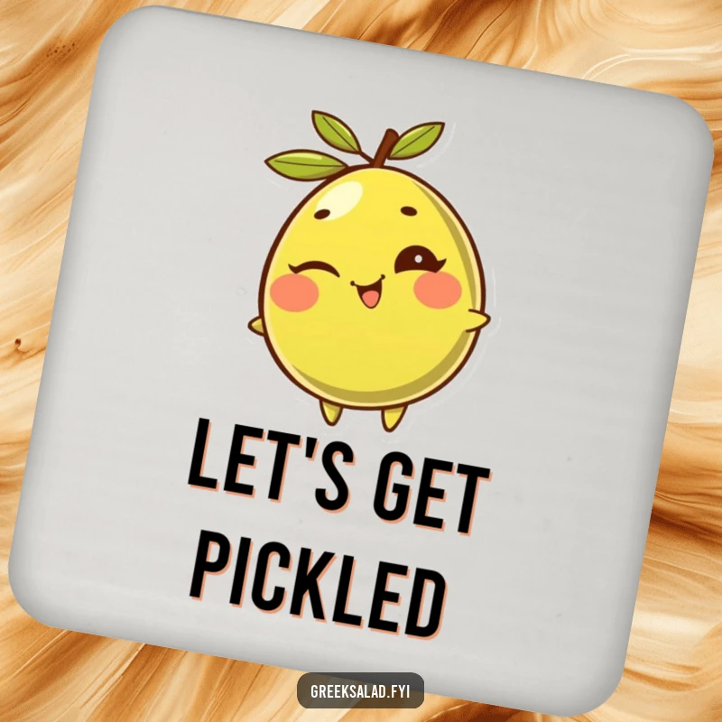 Funny Olive Coaster: A giggling, winking olive rolls with mirth, ready to protect your surfaces with humor.