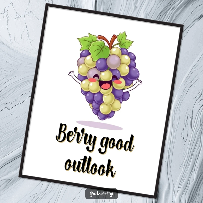 Funny Poster: A bunch of delighted grapes bounces with infectious enthusiasm, a humorous art piece.