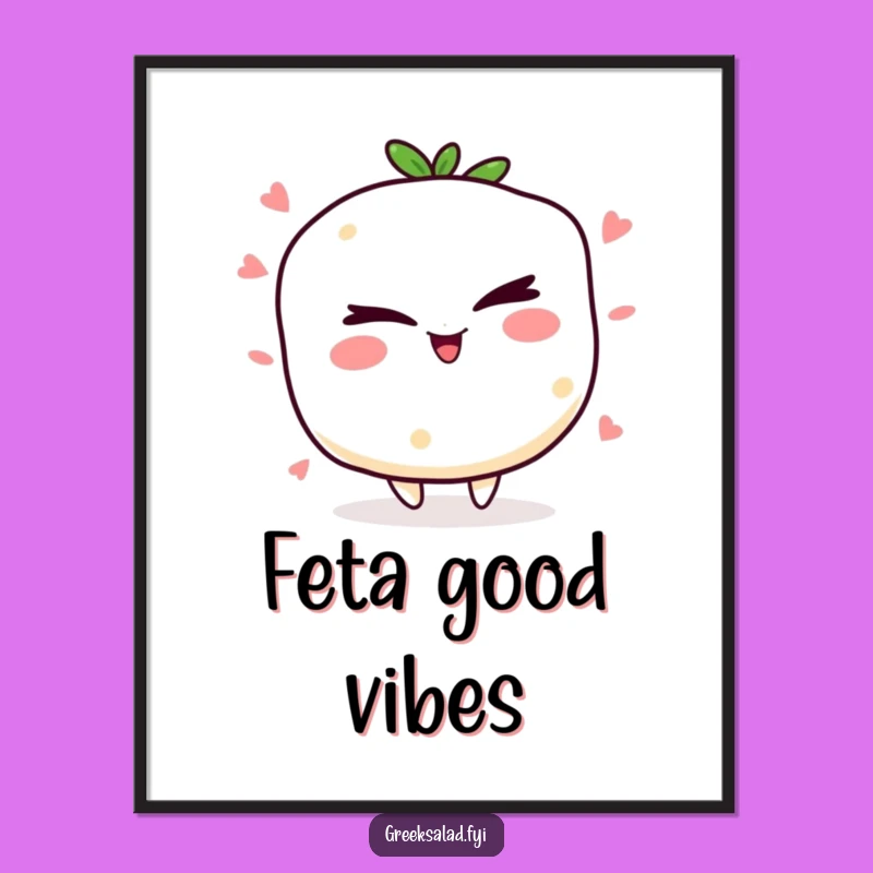 Funny Winking Feta Poster, Hilarious Cheese Art for a Mischievous Room
