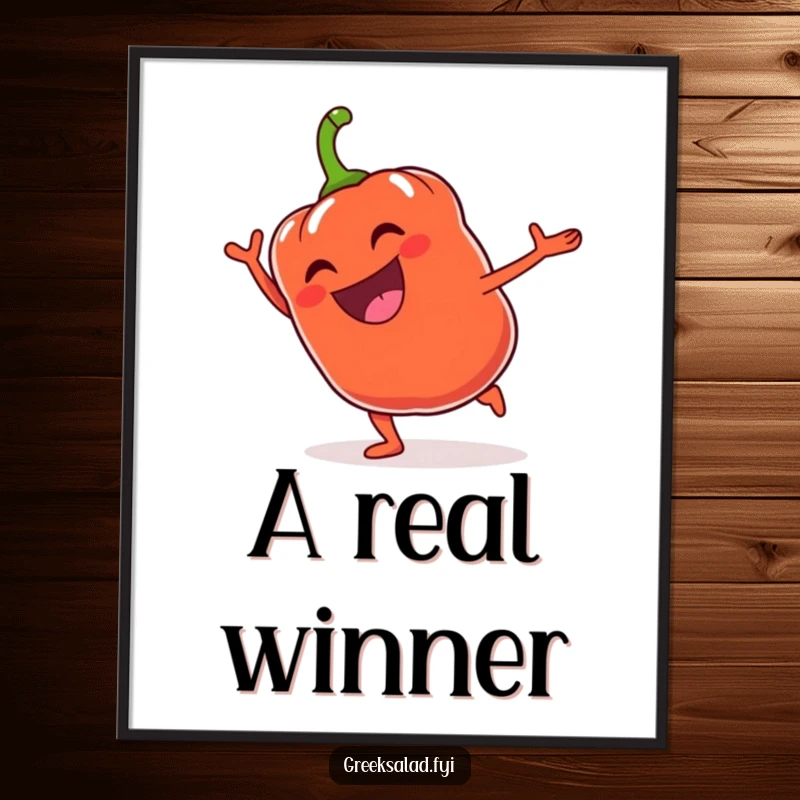 Funny Bell Pepper Cartwheel Poster: A jubilant bell pepper doing a cartwheel, bringing energetic and happy vibes.