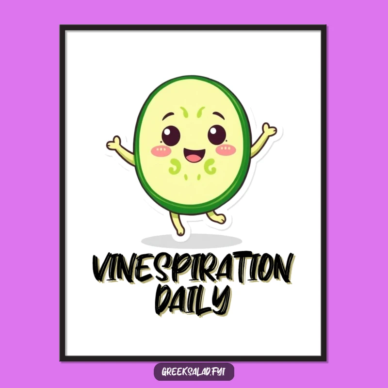 Funny Cucumber Jump Poster - Cheerful Veggie Art Print, Perfect Funny Gift for Kitchen Decor