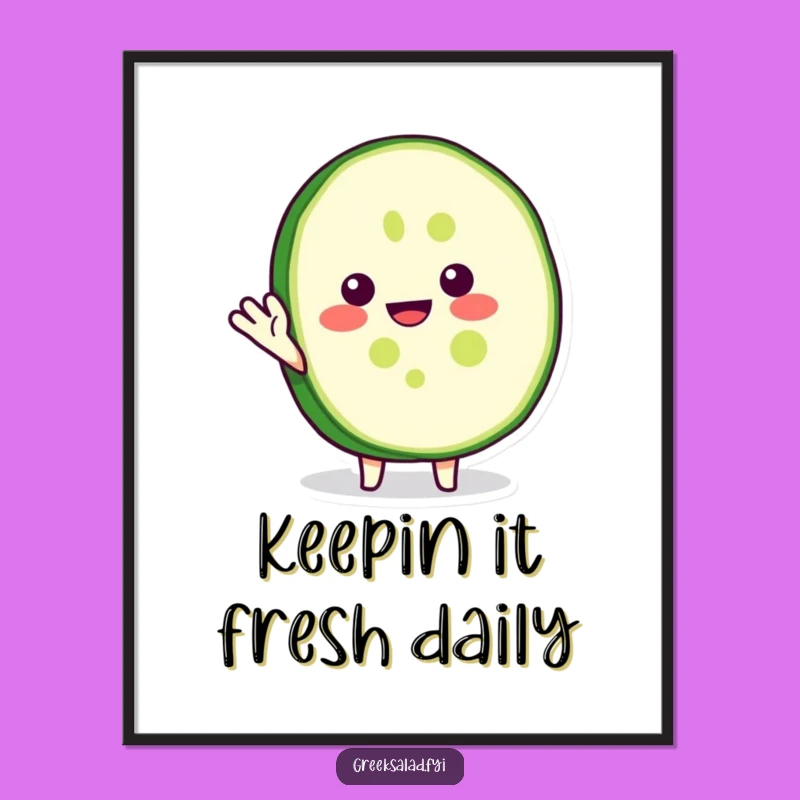 Funny Cucumber Poster: Cheerful Waving Veggie Art Print Gift