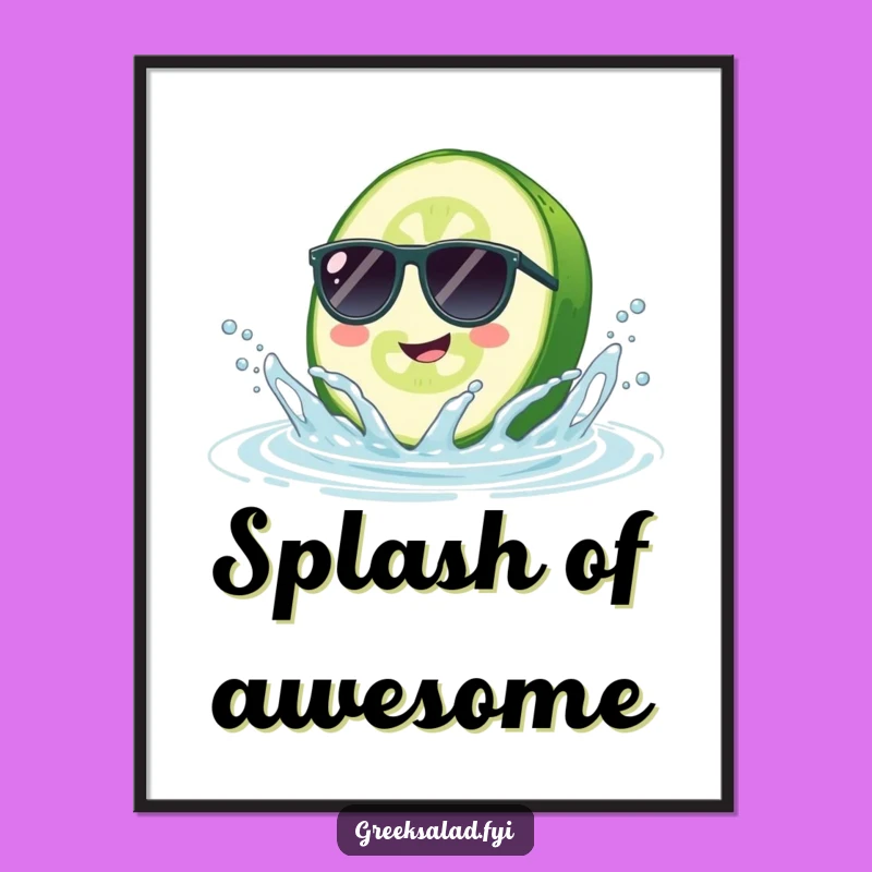 Funny Cucumber Sunglasses Poster - Vibrant Splash Art, Quirky Humor Gift for Wall Decor