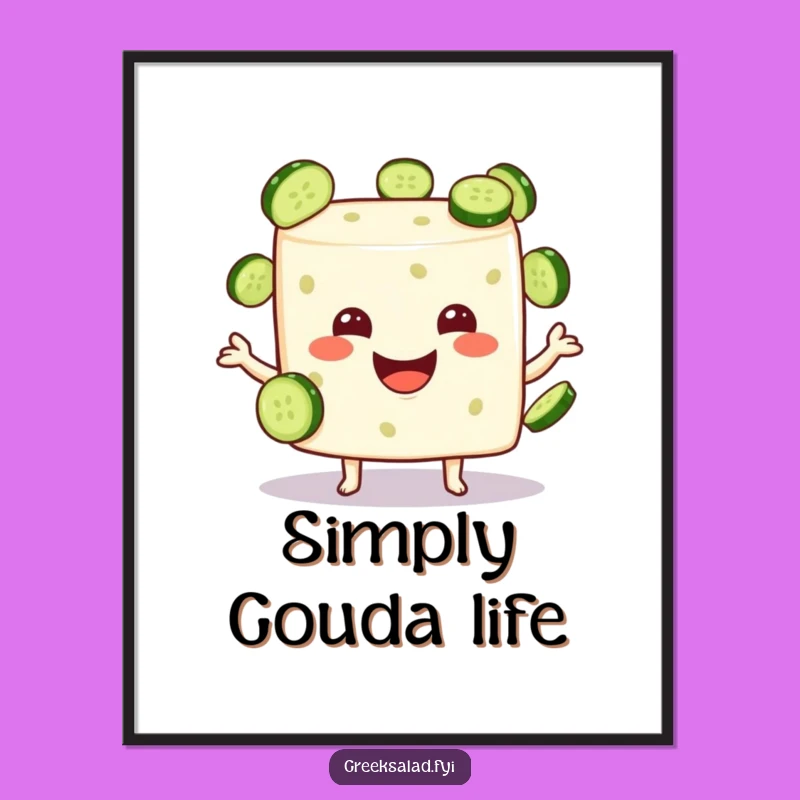 Funny Feta Cheese Juggling Cucumbers Poster - Hilarious Wall Art for Foodies