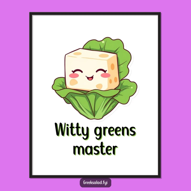 Funny Feta Cheese Winking Poster: Whimsical Cartoon Art for Your Wall