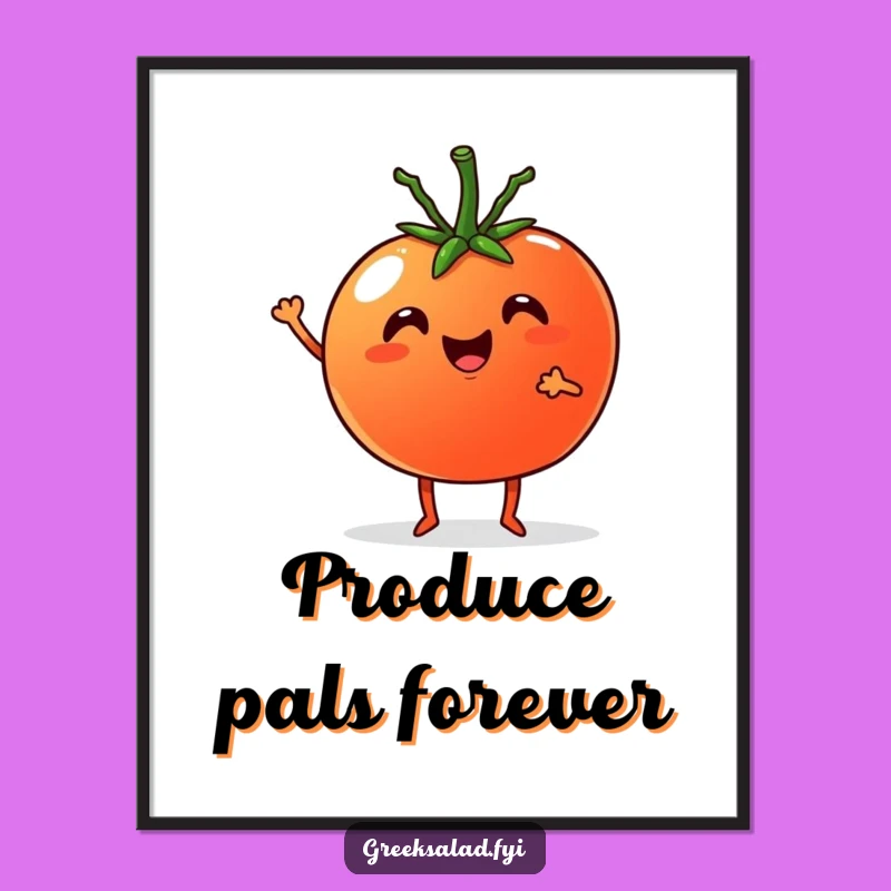 Funny Food Art Poster: Veggie Pals Tomato & Cucumber, Hilarious Gift
